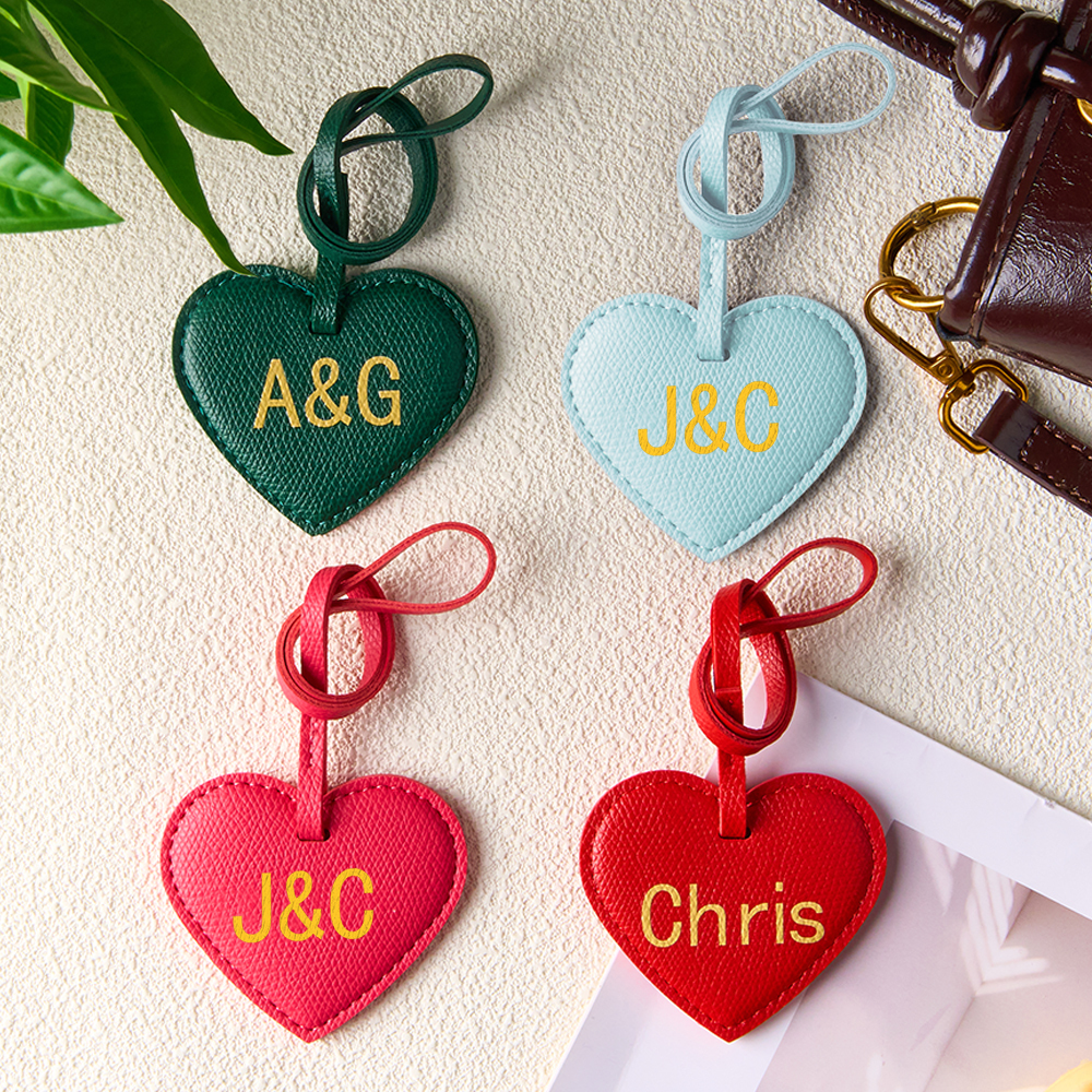 Custom Leather Heart Bag Charm Personalized Heart Keychain Leather Initial Heart Pendant Handbag Accessory Gift for Her - aiprintlab
