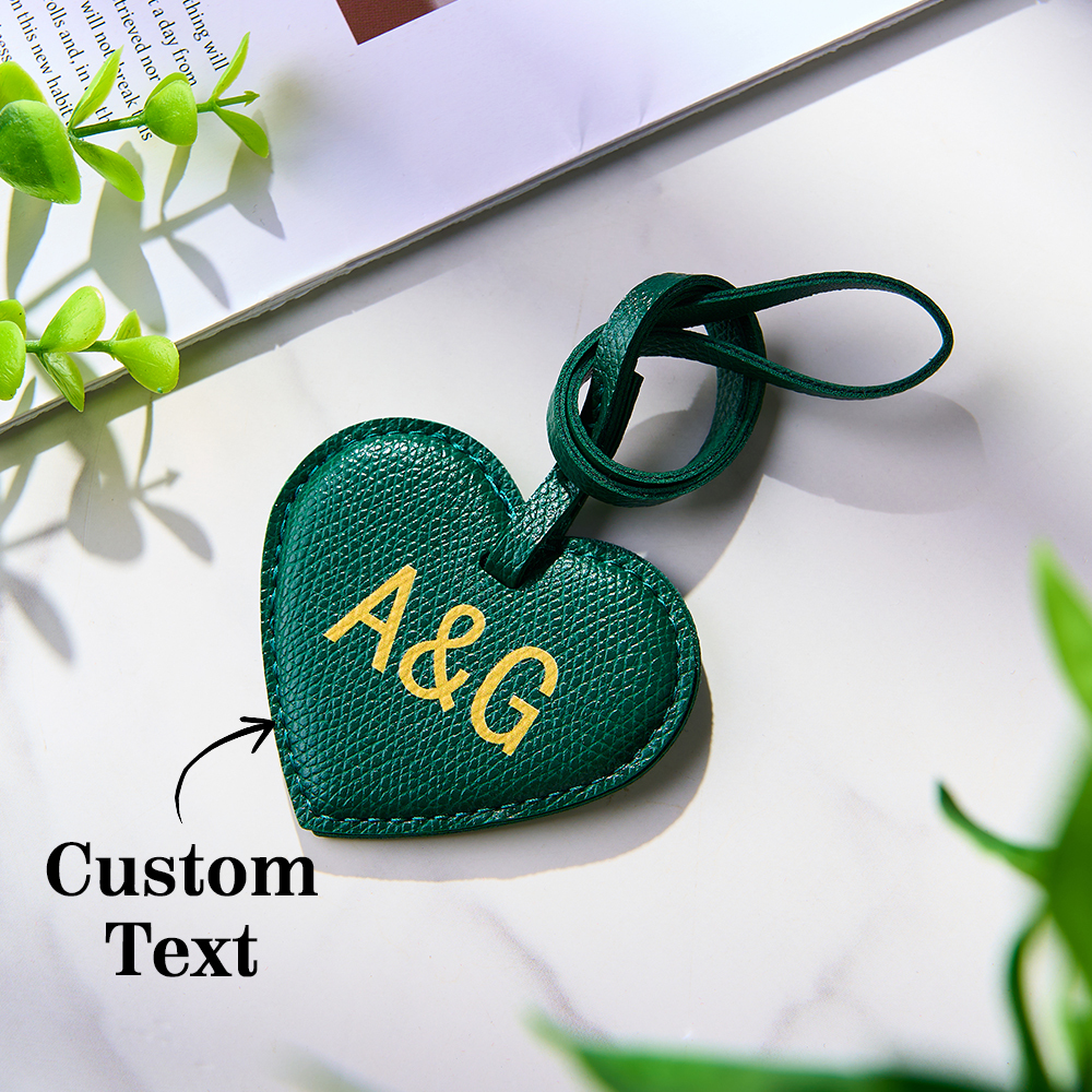 Custom Leather Heart Bag Charm Personalized Heart Keychain Leather Initial Heart Pendant Handbag Accessory Gift for Her - aiprintlab