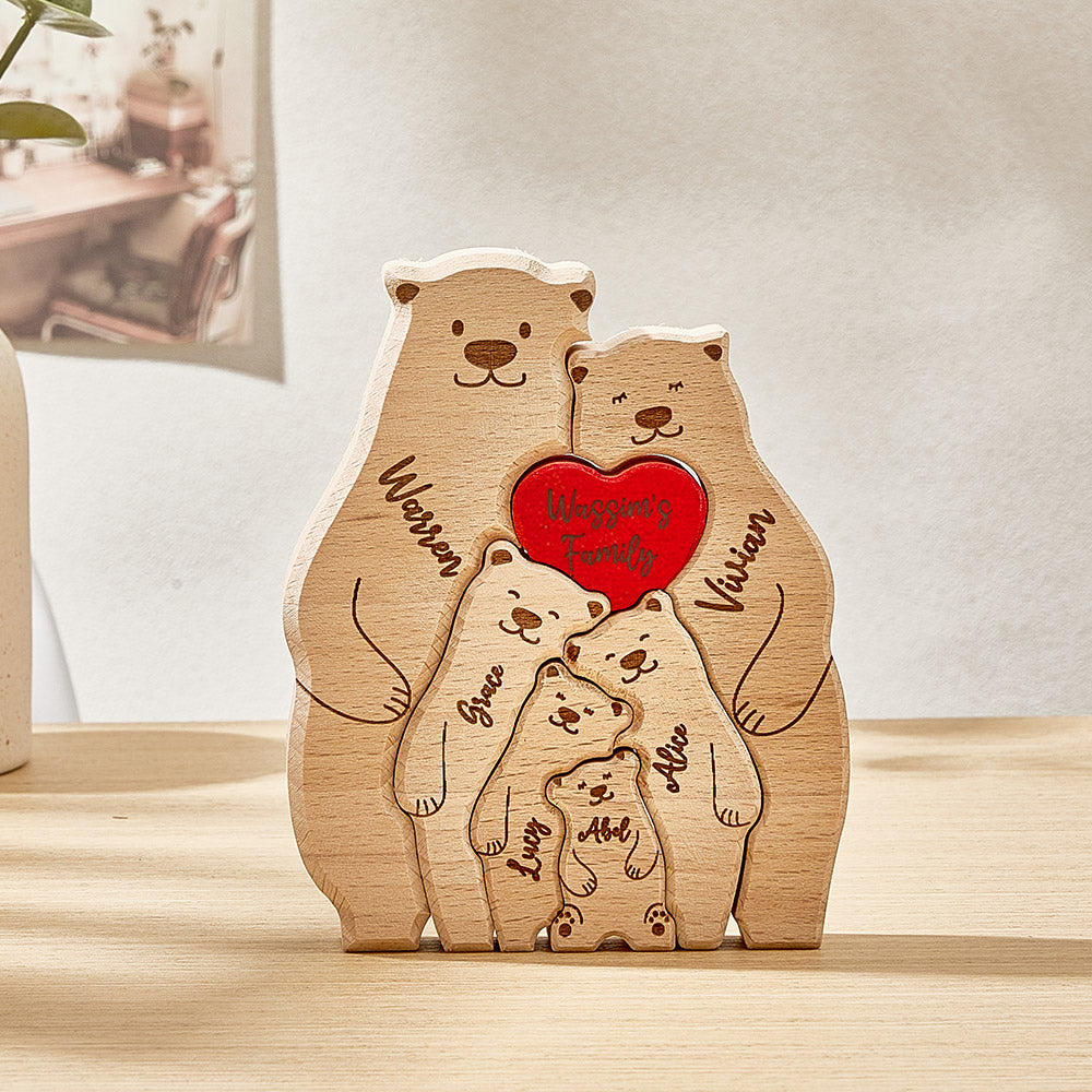 Personalized Wooden Bears Custom Family Member Names Puzzle Home Decor Gifts - aiprintlab