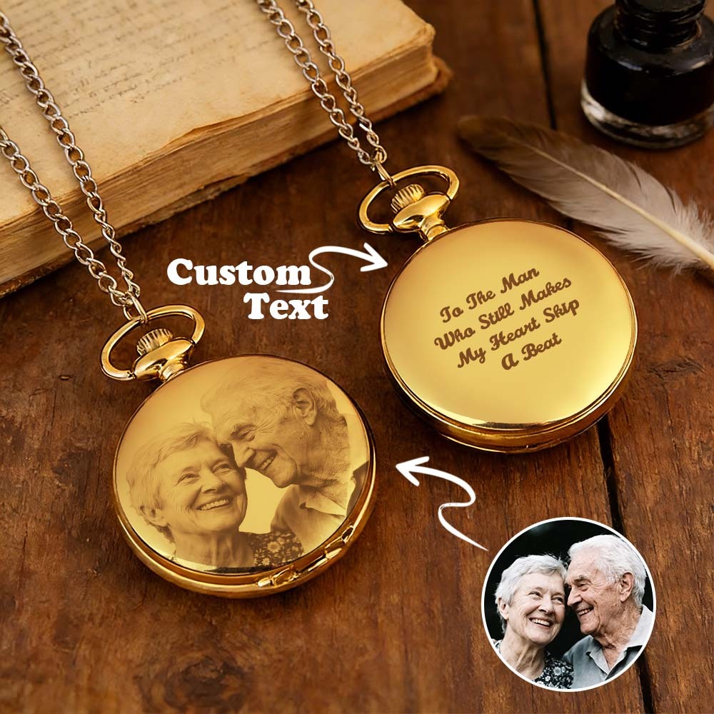 Personalized Photo Pocket Watch Cusomt Vintage Pocket Watch Custom Text Engraving Customized Date Pocket Watch Gift for Him - aiprintlab