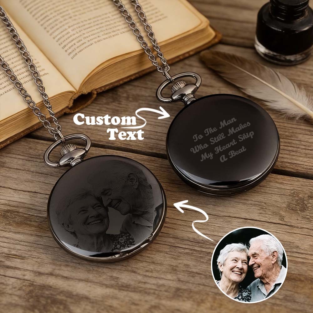 Personalized Photo Pocket Watch Cusomt Vintage Pocket Watch Custom Text Engraving Customized Date Pocket Watch Gift for Him - aiprintlab