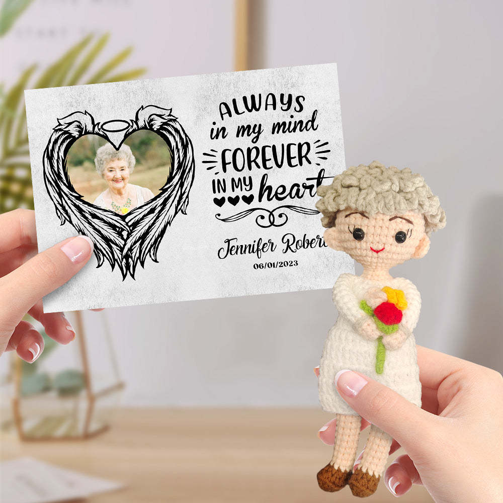 Personalized Crochet Doll Gifts Handmade Mini Look alike Dolls with Custom Memorial Card Always in My Mind - aiprintlab