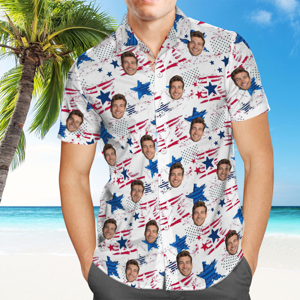 Custom Face Shirt Personalized Star Flag Hawaiian Shirt Independence Day - aiprintlab