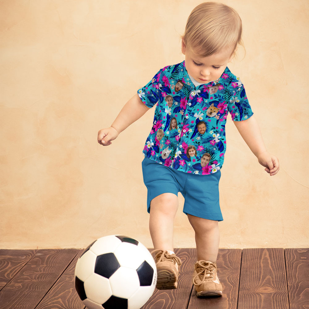 Custom Hawaiian Shirt With Face Personalized Hawaiian Shirt Logo All Over Print Pink Flower Hawaiian Shirt For Kids - aiprintlab