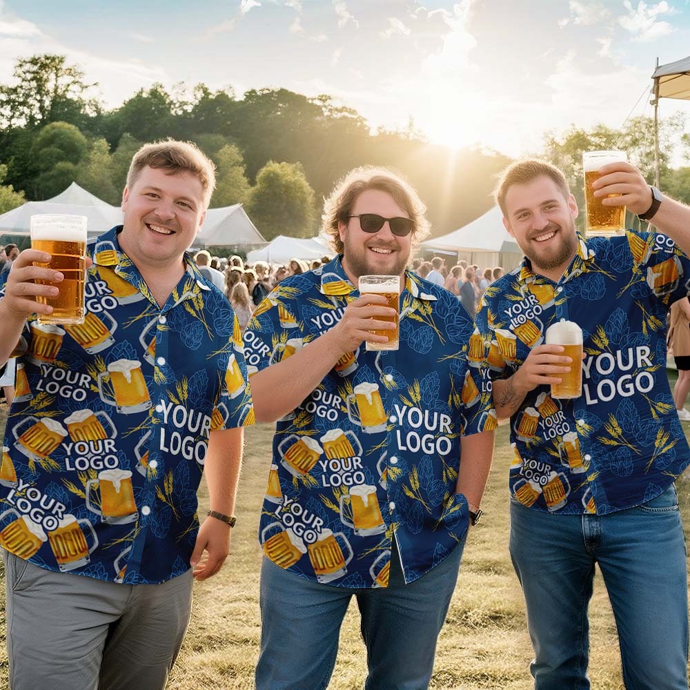 Custom Face Giant Beer Stein Blue Hawaiian Shirt Personalized Beer Lover Shirt for Parties, Festivals or Dad’s Gift - aiprintlab