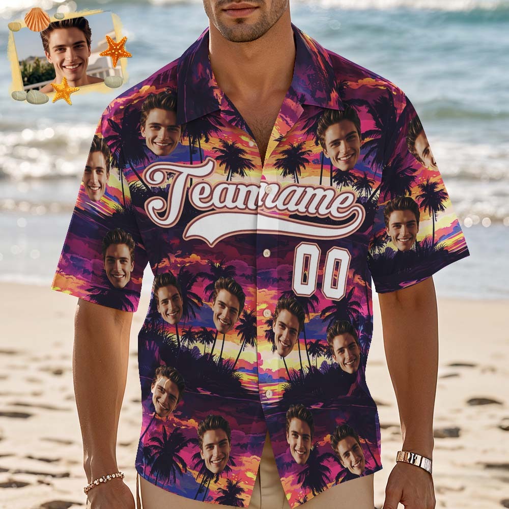 Custom Hawaiian Shirt with Face Teamname Name Number Personalized Hawaii Floral Shirt for Men Women - aiprintlab