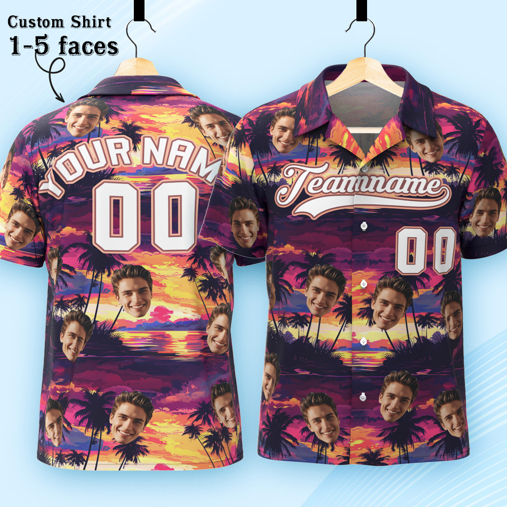 Custom Hawaiian Shirt with Face Teamname Name Number Personalized Hawaii Floral Shirt for Men Women - aiprintlab