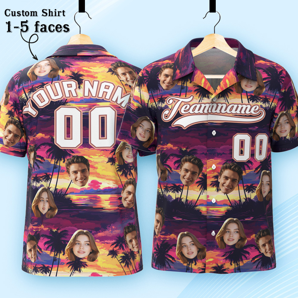 Custom Hawaiian Shirt with Face Teamname Name Number Personalized Hawaii Floral Shirt for Men Women - aiprintlab