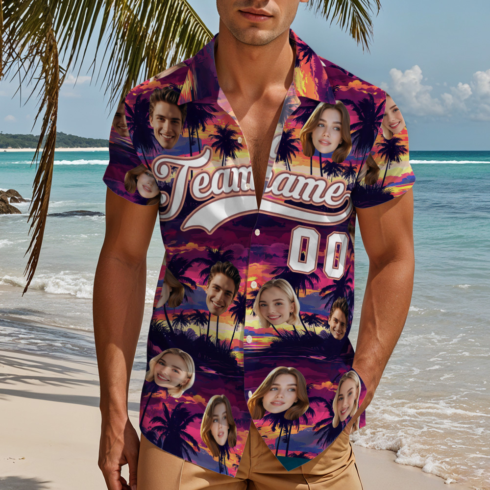 Custom Hawaiian Shirt with Face Teamname Name Number Personalized Hawaii Floral Shirt for Men Women - aiprintlab