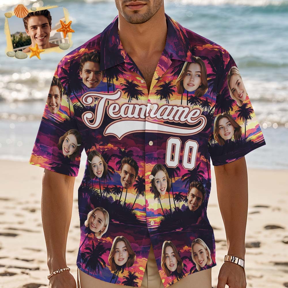 Custom Hawaiian Shirt with Face Teamname Name Number Personalized Hawaii Floral Shirt for Men Women - aiprintlab