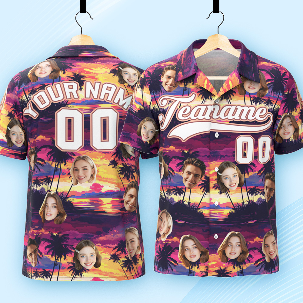 Custom Hawaiian Shirt with Face Teamname Name Number Personalized Hawaii Floral Shirt for Men Women - aiprintlab