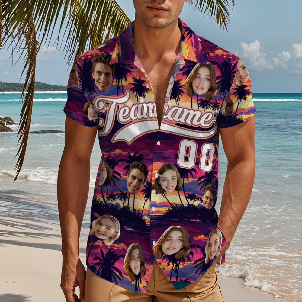 Custom Hawaiian Shirt with Face Teamname Name Number Personalized Hawaii Floral Shirt for Men Women - aiprintlab