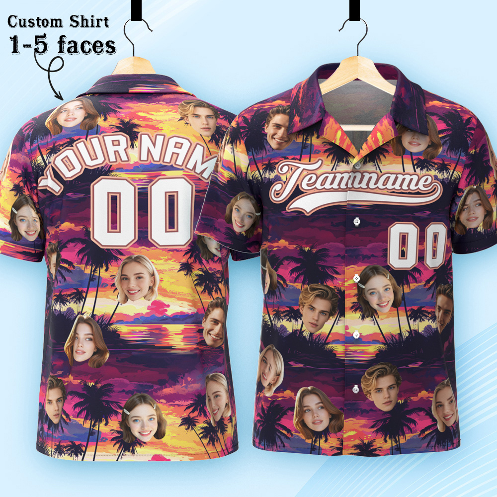 Custom Hawaiian Shirt with Face Teamname Name Number Personalized Hawaii Floral Shirt for Men Women - aiprintlab
