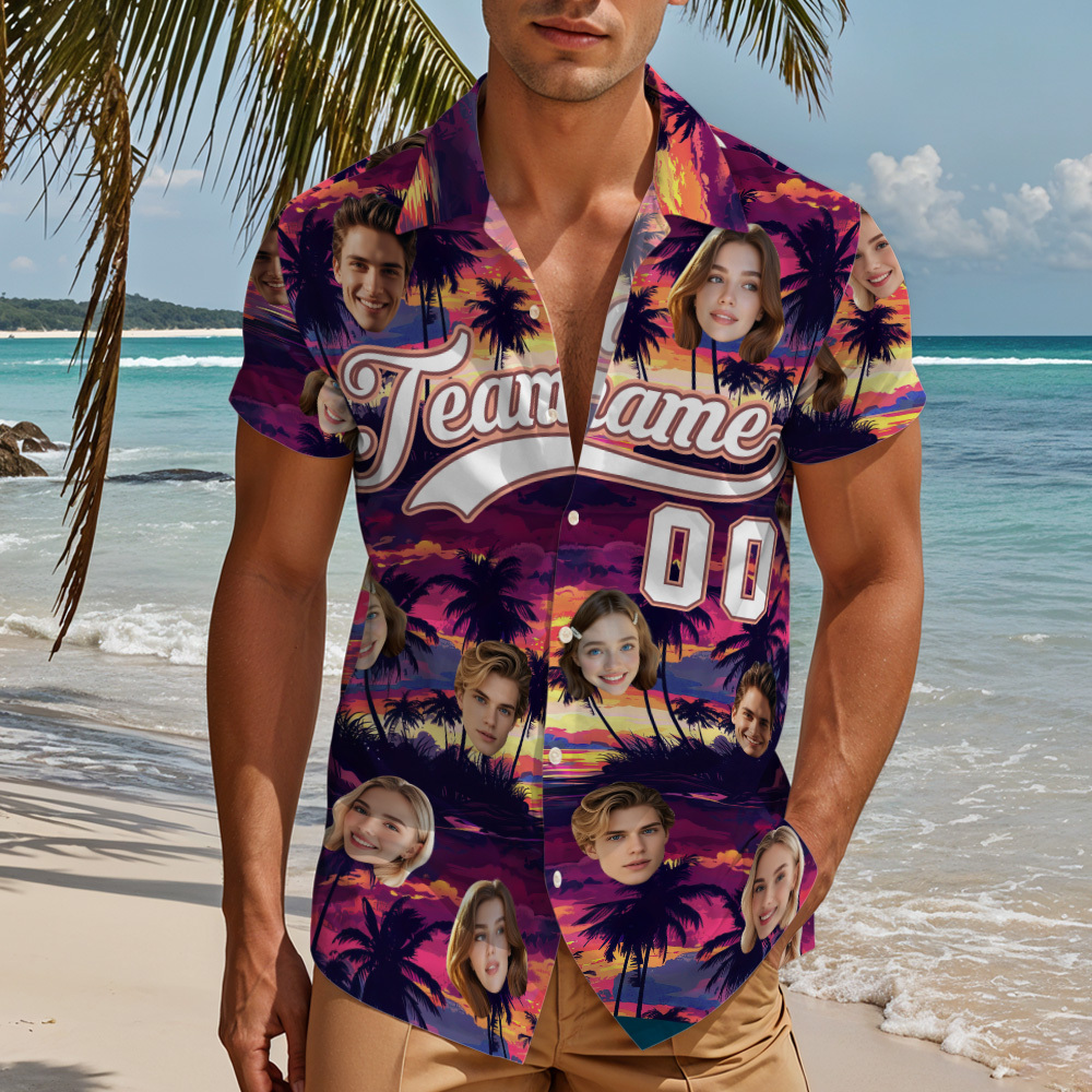 Custom Hawaiian Shirt with Face Teamname Name Number Personalized Hawaii Floral Shirt for Men Women - aiprintlab