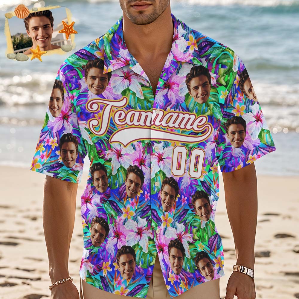 Custom Hawaiian Shirt with Face Teamname Name Number Personalized Hawaii Floral Shirt for Men Women - aiprintlab