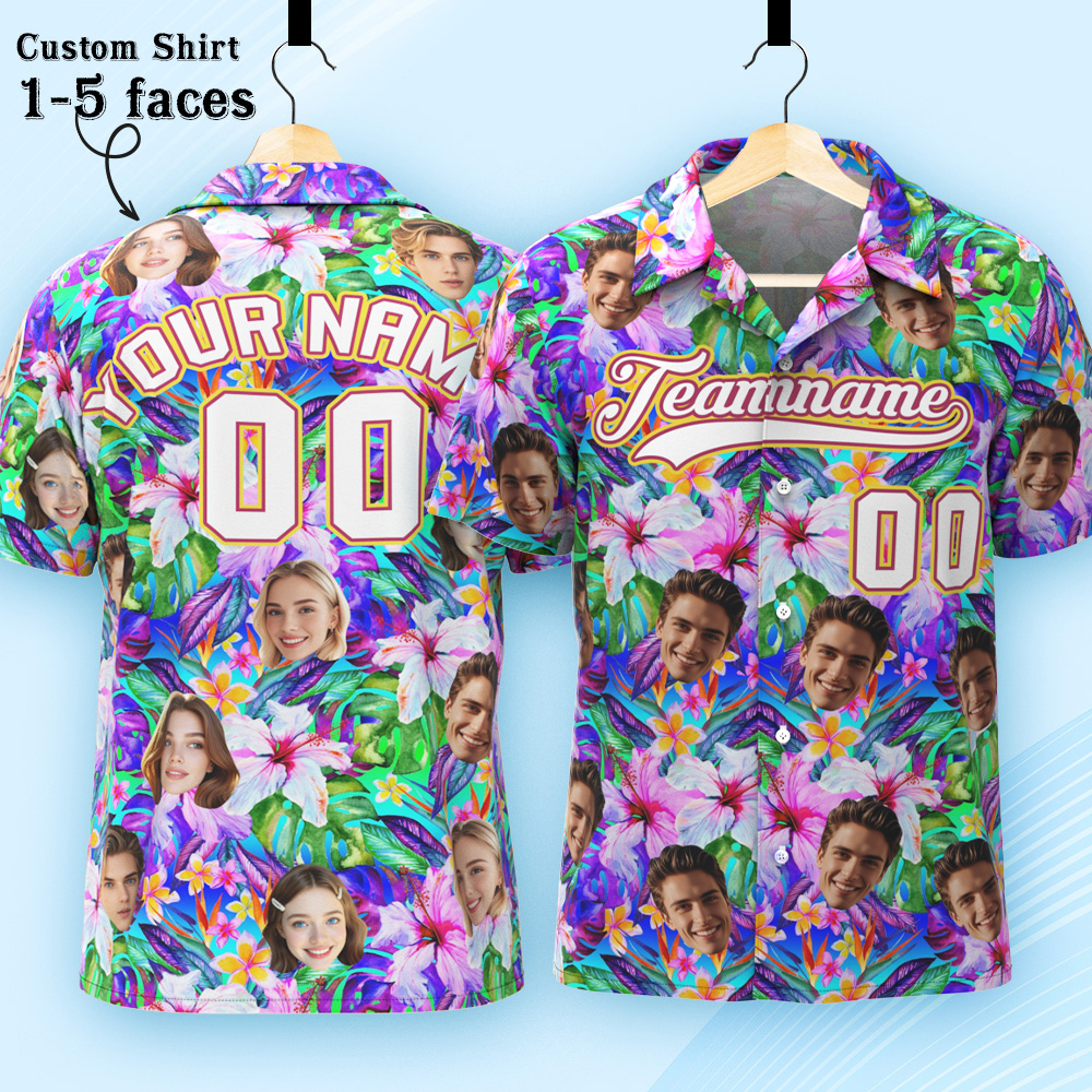 Custom Hawaiian Shirt with Face Teamname Name Number Personalized Hawaii Floral Shirt for Men Women - aiprintlab