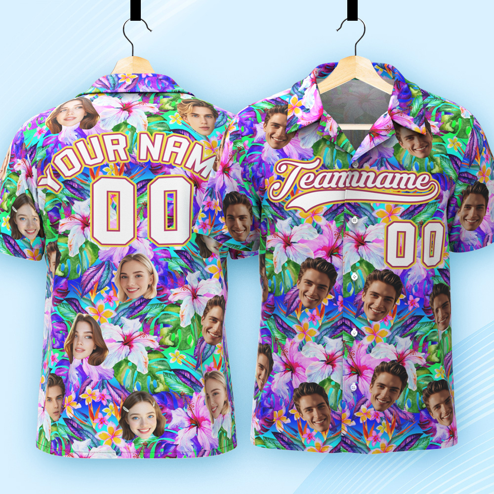 Custom Hawaiian Shirt with Face Teamname Name Number Personalized Hawaii Floral Shirt for Men Women - aiprintlab