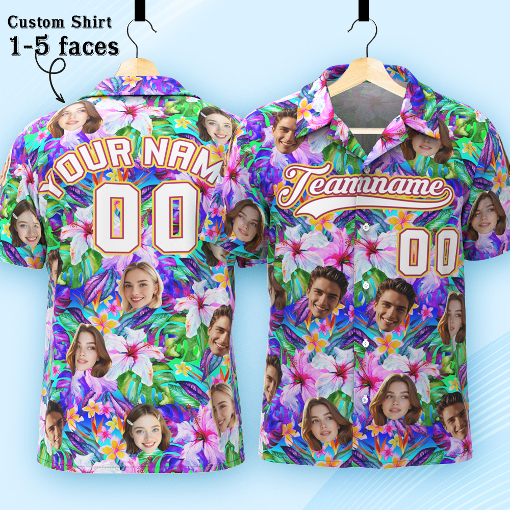 Custom Hawaiian Shirt with Face Teamname Name Number Personalized Hawaii Floral Shirt for Men Women - aiprintlab