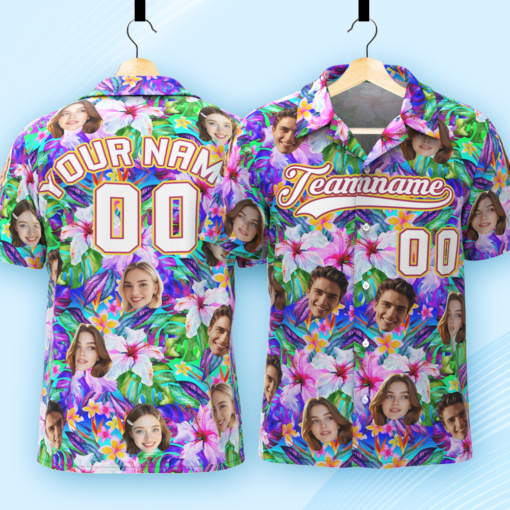 Custom Hawaiian Shirt with Face Teamname Name Number Personalized Hawaii Floral Shirt for Men Women - aiprintlab