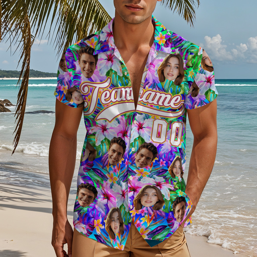 Custom Hawaiian Shirt with Face Teamname Name Number Personalized Hawaii Floral Shirt for Men Women - aiprintlab