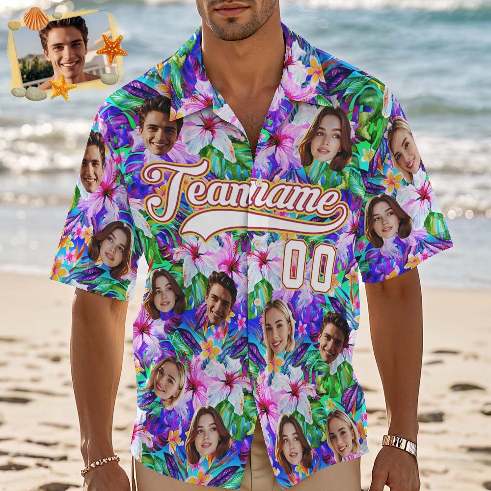 Custom Hawaiian Shirt with Face Teamname Name Number Personalized Hawaii Floral Shirt for Men Women - aiprintlab