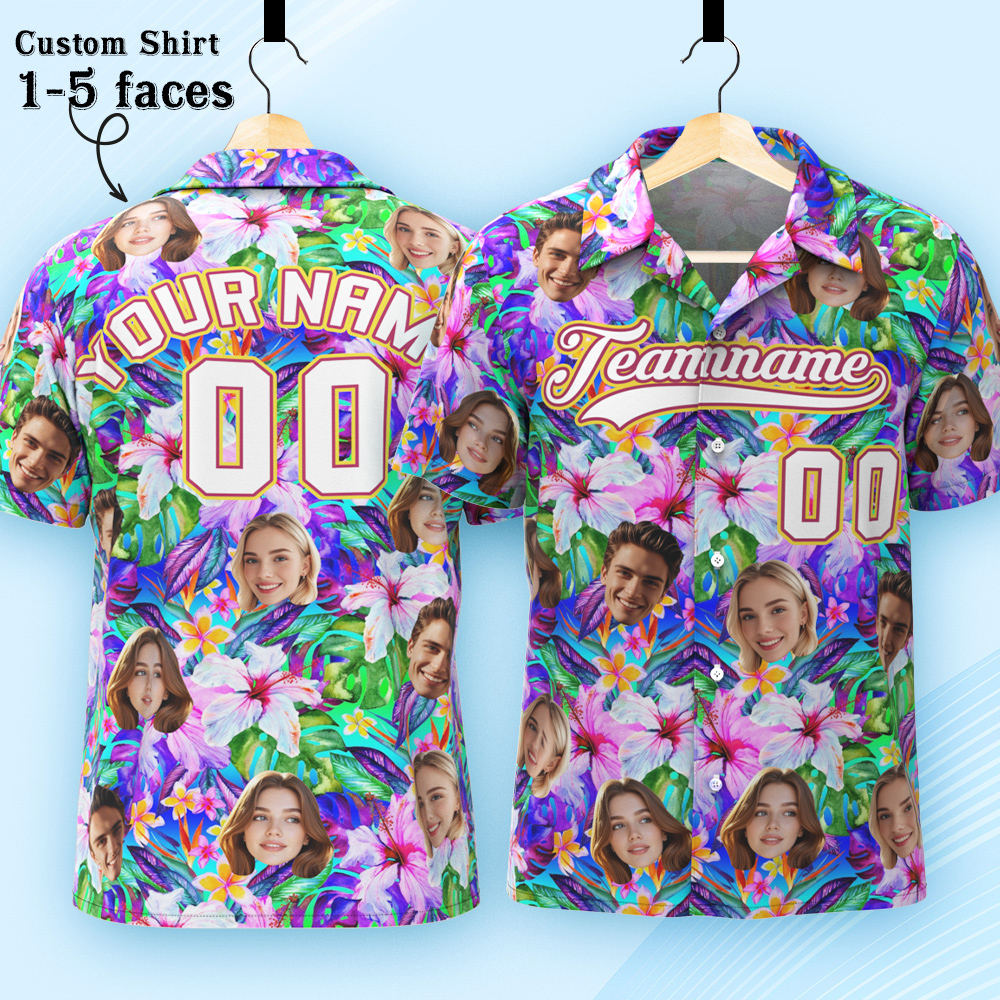 Custom Hawaiian Shirt with Face Teamname Name Number Personalized Hawaii Floral Shirt for Men Women - aiprintlab