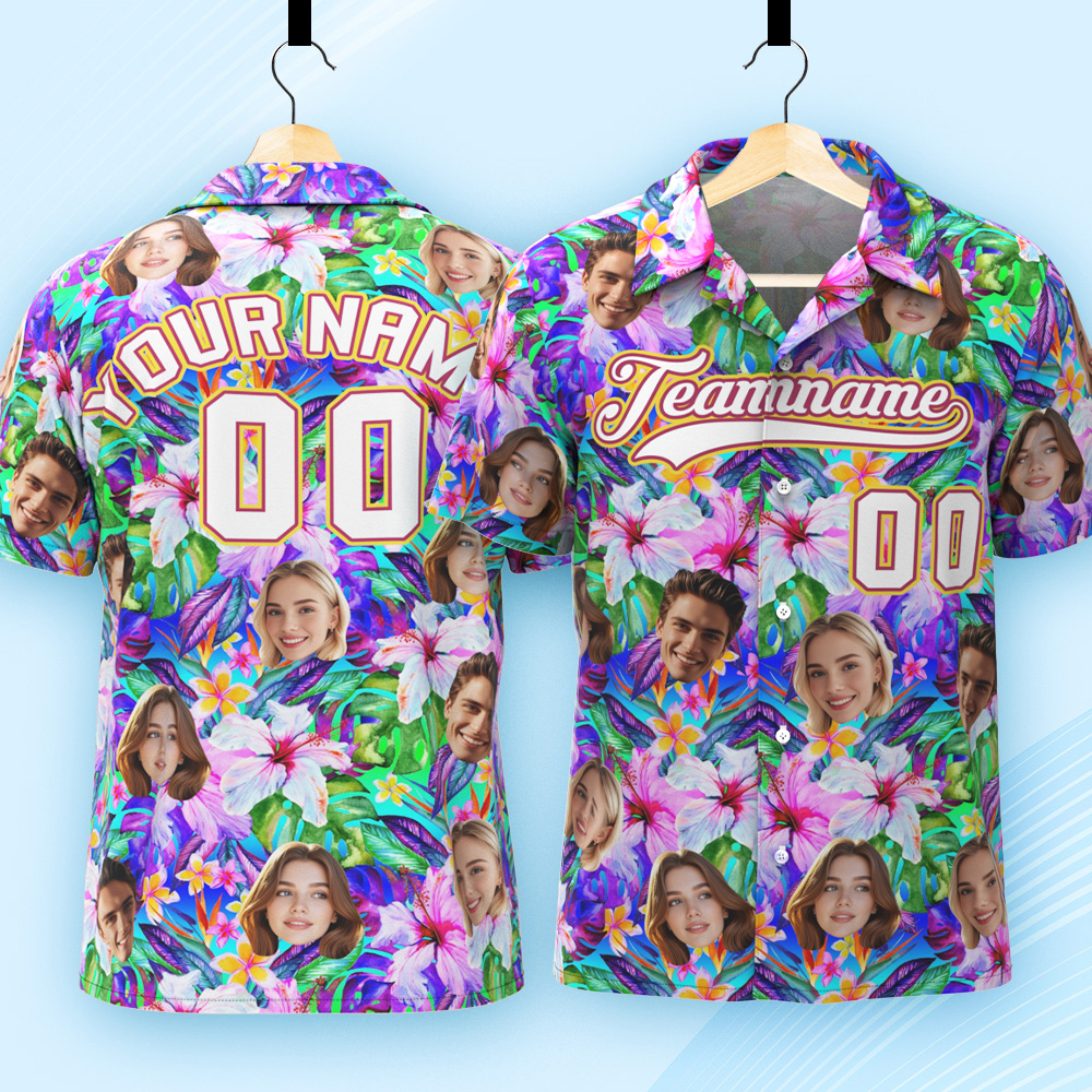Custom Hawaiian Shirt with Face Teamname Name Number Personalized Hawaii Floral Shirt for Men Women - aiprintlab