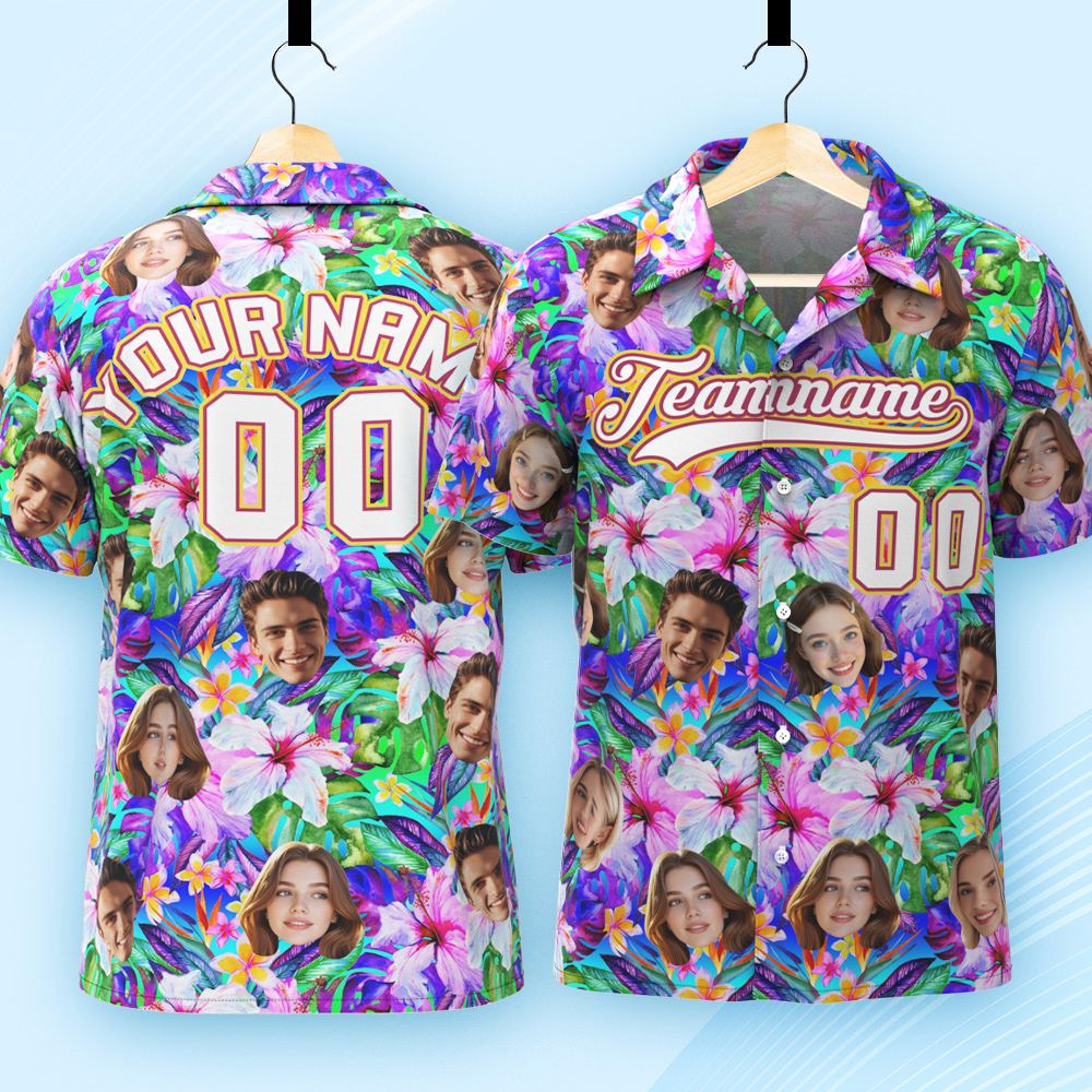 Custom Hawaiian Shirt with Face Teamname Name Number Personalized Hawaii Floral Shirt for Men Women - aiprintlab