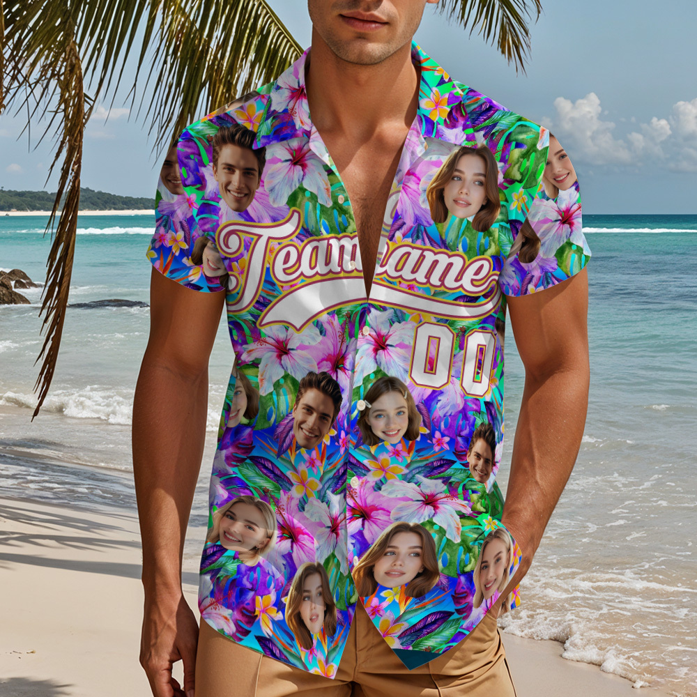 Custom Hawaiian Shirt with Face Teamname Name Number Personalized Hawaii Floral Shirt for Men Women - aiprintlab