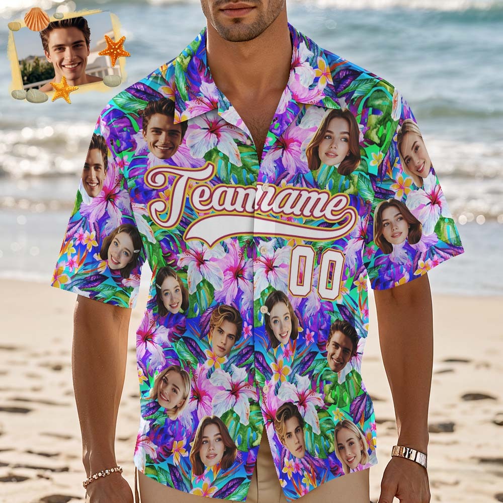 Custom Hawaiian Shirt with Face Teamname Name Number Personalized Hawaii Floral Shirt for Men Women - aiprintlab