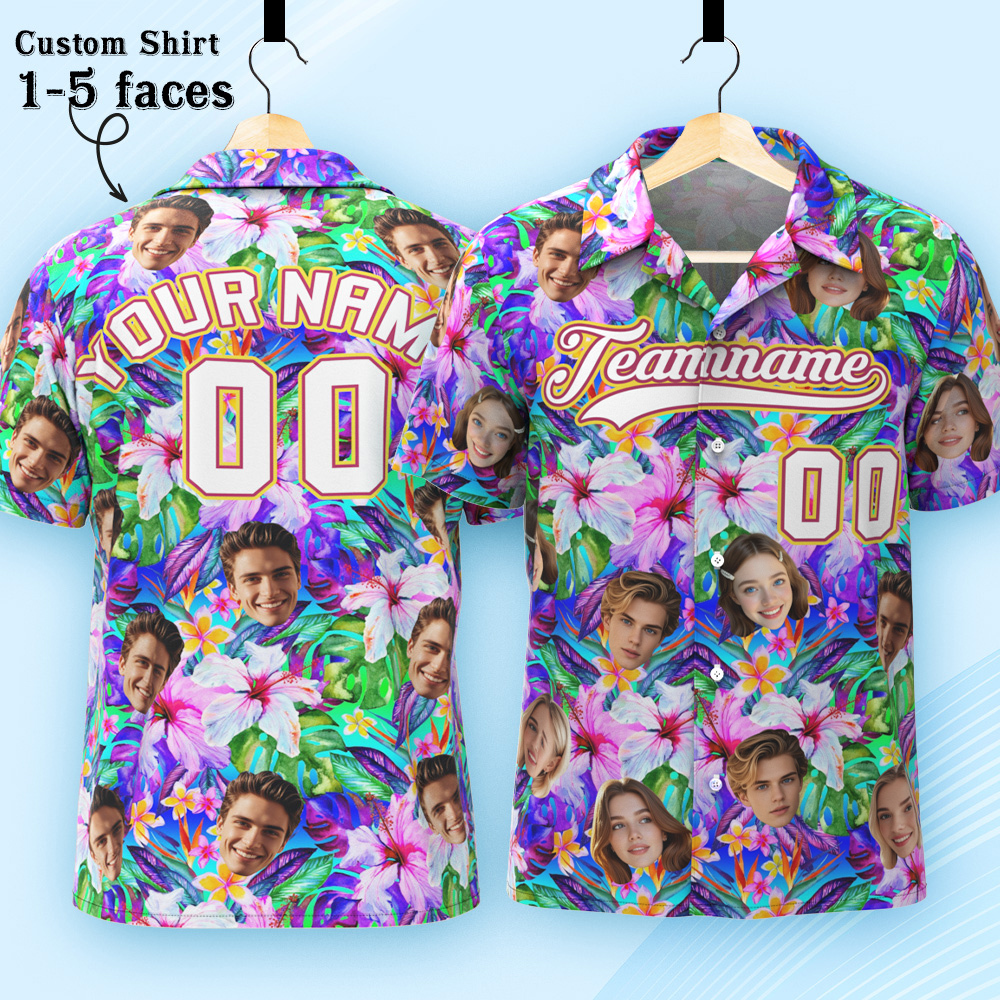 Custom Hawaiian Shirt with Face Teamname Name Number Personalized Hawaii Floral Shirt for Men Women - aiprintlab