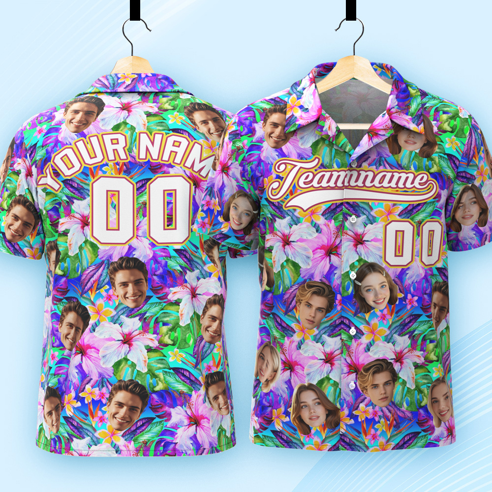 Custom Hawaiian Shirt with Face Teamname Name Number Personalized Hawaii Floral Shirt for Men Women - aiprintlab