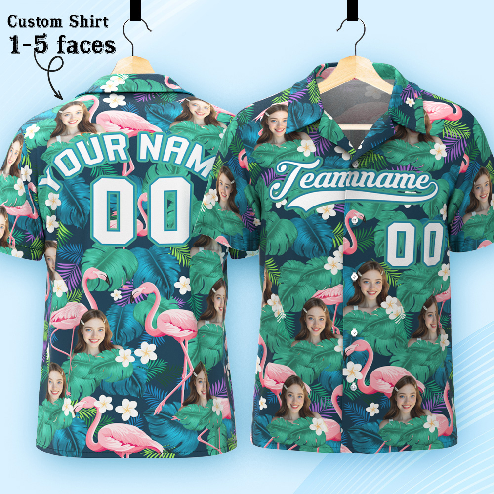 Custom Hawaiian Shirt with Face Teamname Name Number Personalized Hawaii Floral Shirt for Men Women - aiprintlab
