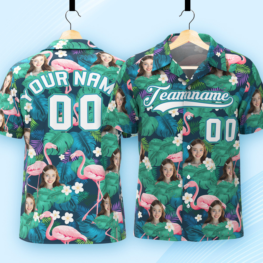 Custom Hawaiian Shirt with Face Teamname Name Number Personalized Hawaii Floral Shirt for Men Women - aiprintlab