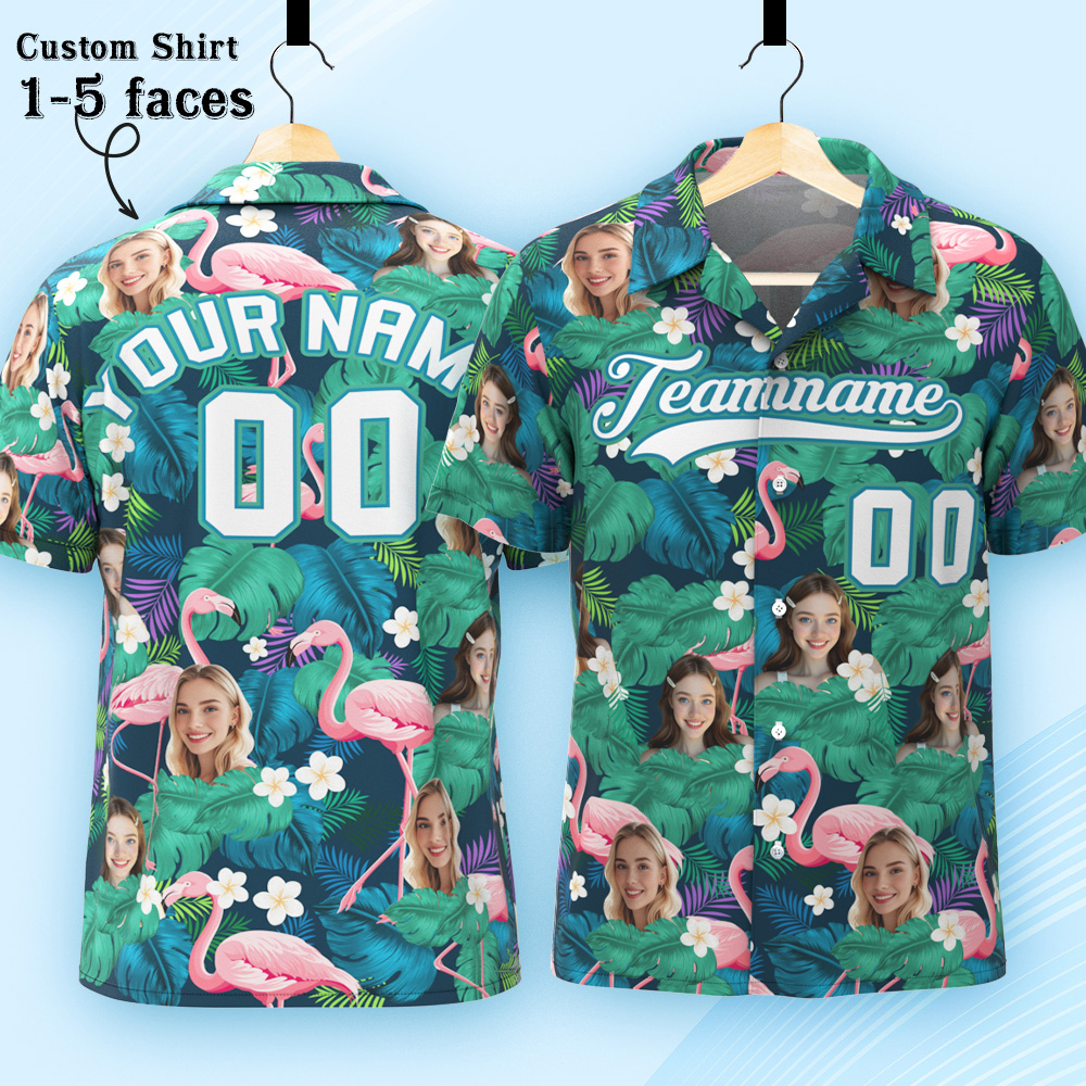Custom Hawaiian Shirt with Face Teamname Name Number Personalized Hawaii Floral Shirt for Men Women - aiprintlab