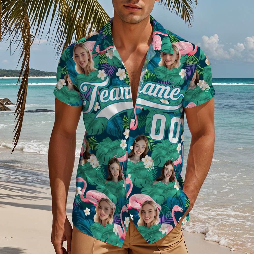Custom Hawaiian Shirt with Face Teamname Name Number Personalized Hawaii Floral Shirt for Men Women - aiprintlab