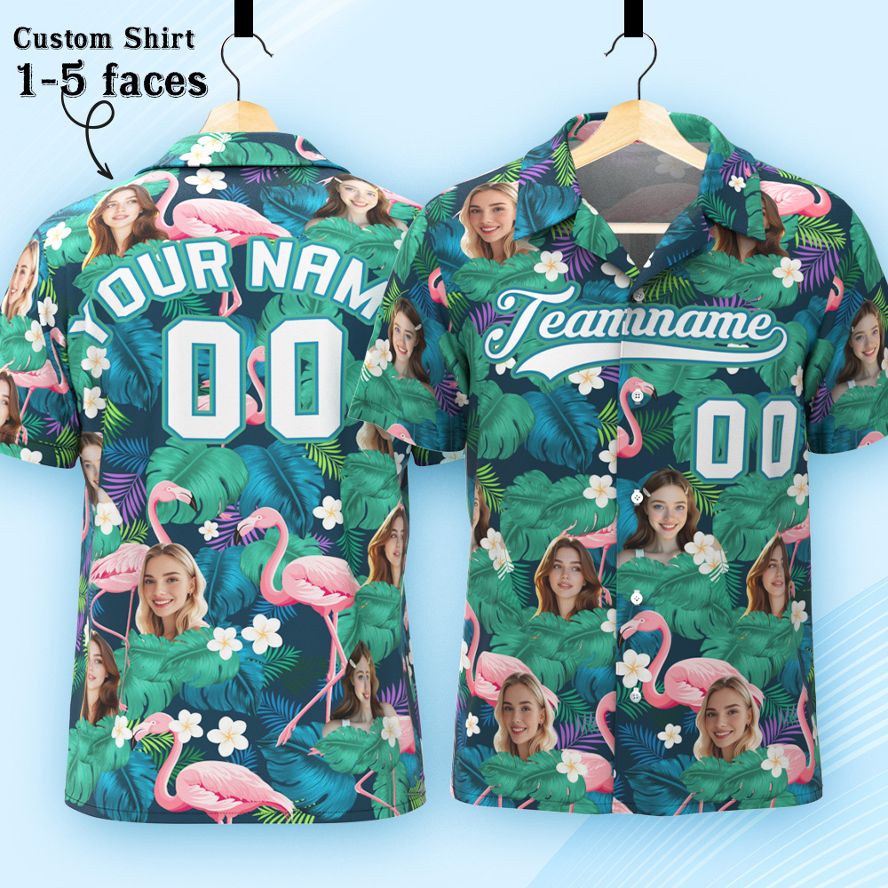 Custom Hawaiian Shirt with Face Teamname Name Number Personalized Hawaii Floral Shirt for Men Women - aiprintlab