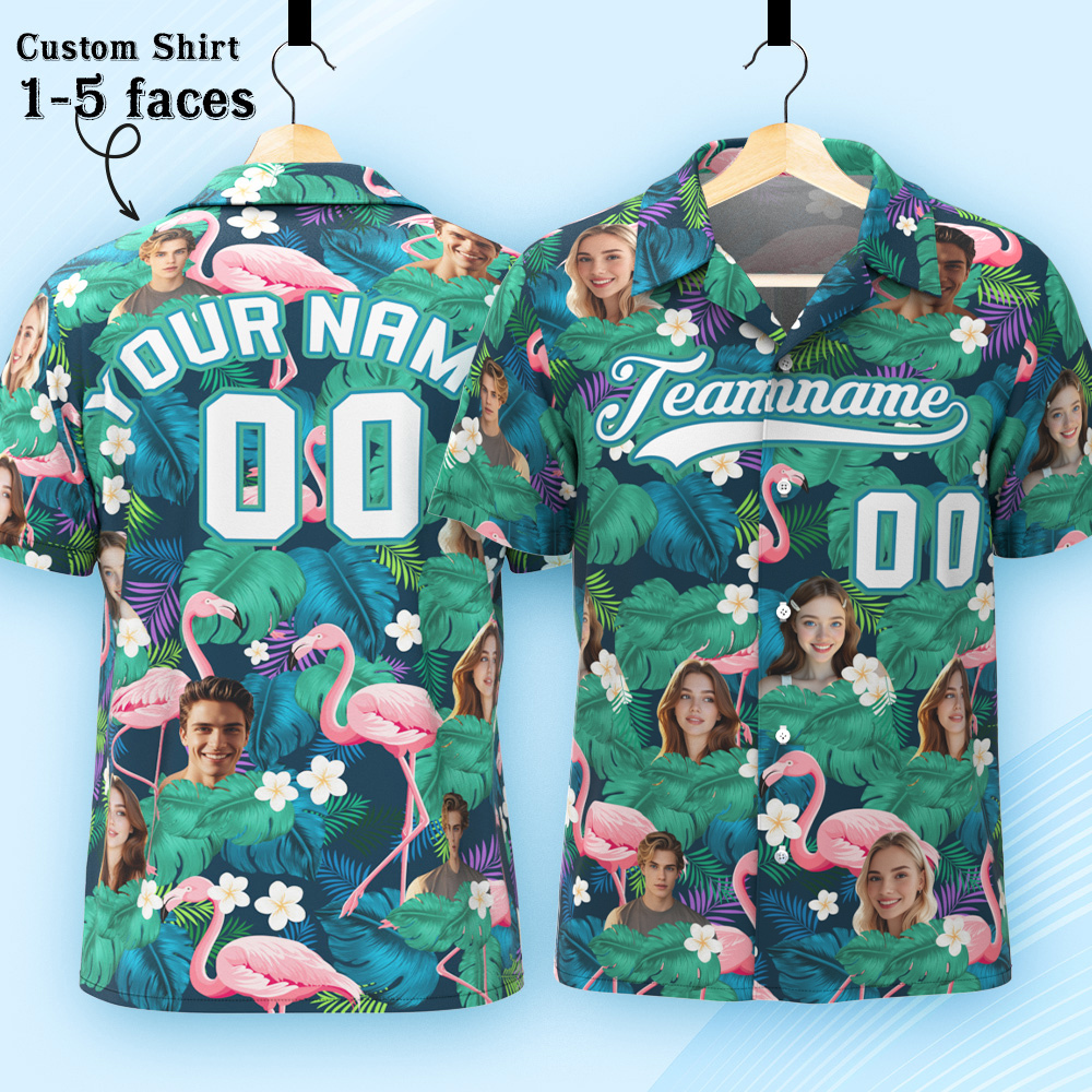 Custom Hawaiian Shirt with Face Teamname Name Number Personalized Hawaii Floral Shirt for Men Women - aiprintlab