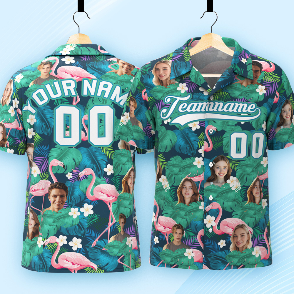 Custom Hawaiian Shirt with Face Teamname Name Number Personalized Hawaii Floral Shirt for Men Women - aiprintlab
