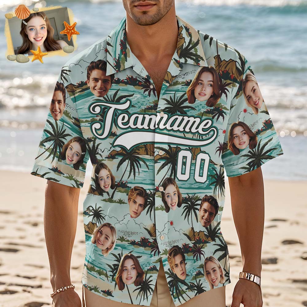Custom Hawaiian Shirt with Face Teamname Name Number Personalized Hawaii Floral Shirt for Men Women - aiprintlab