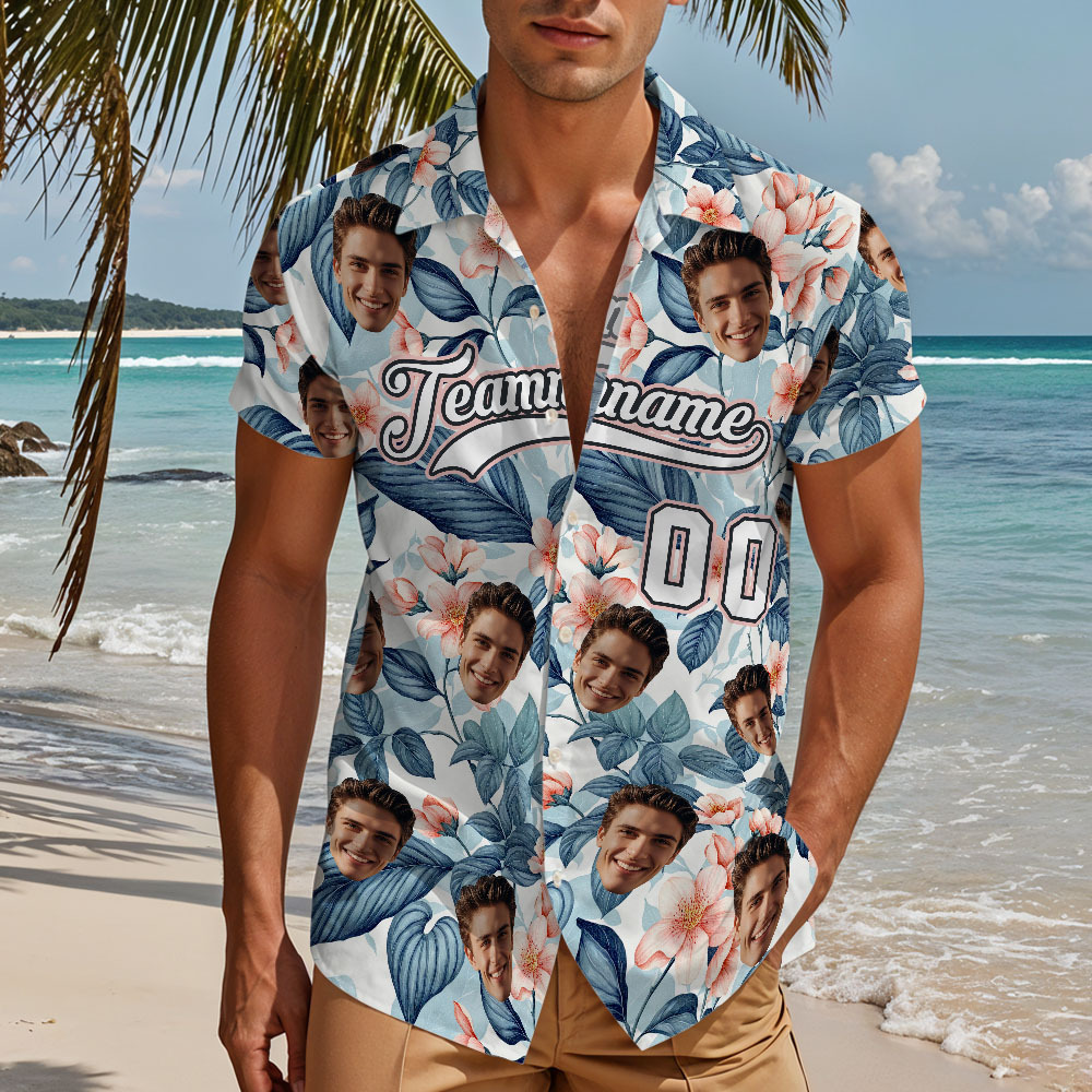 Custom Hawaiian Shirt with Face Teamname Name Number Personalized Hawaii Floral Shirt for Men Women - aiprintlab
