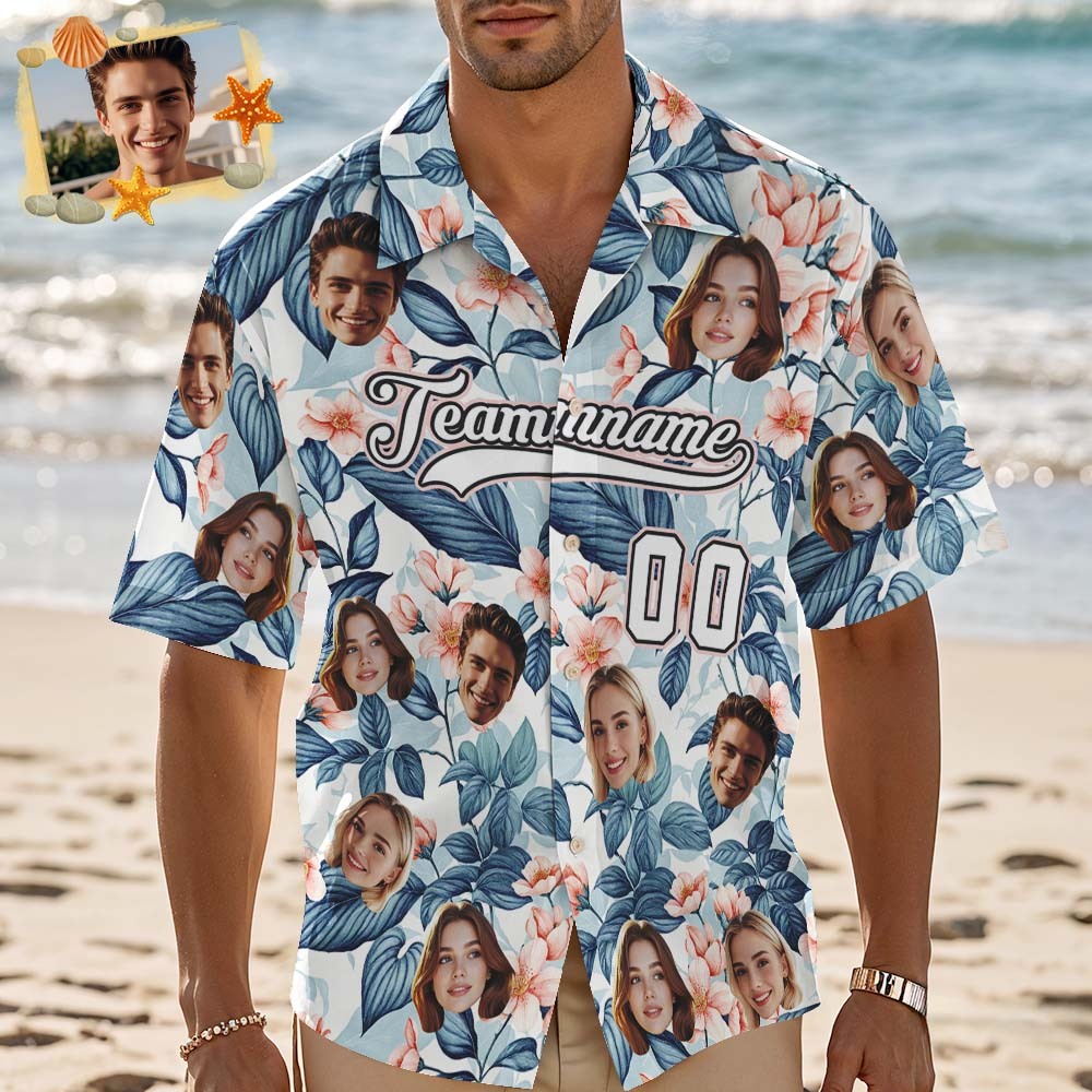 Custom Hawaiian Shirt with Face Teamname Name Number Personalized Hawaii Floral Shirt for Men Women - aiprintlab