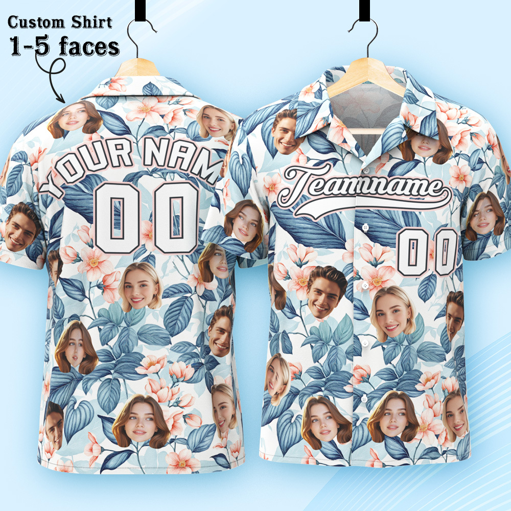 Custom Hawaiian Shirt with Face Teamname Name Number Personalized Hawaii Floral Shirt for Men Women - aiprintlab