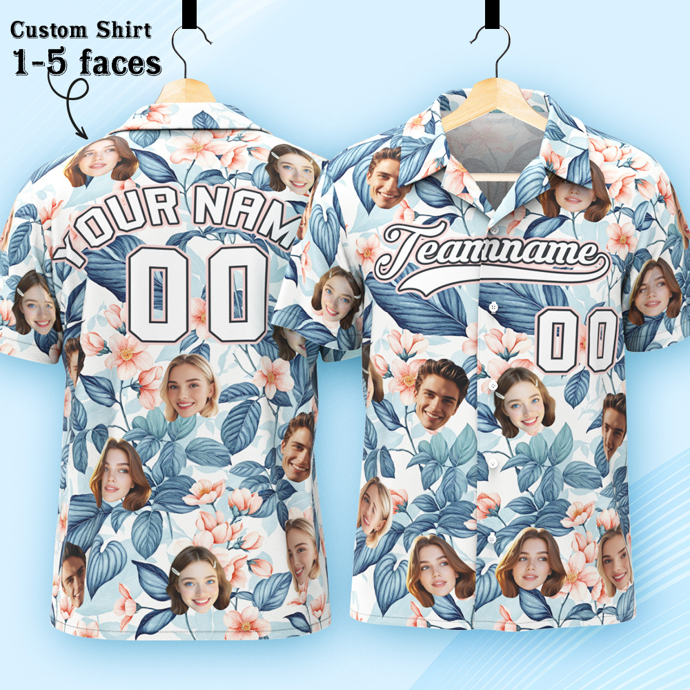 Custom Hawaiian Shirt with Face Teamname Name Number Personalized Hawaii Floral Shirt for Men Women - aiprintlab