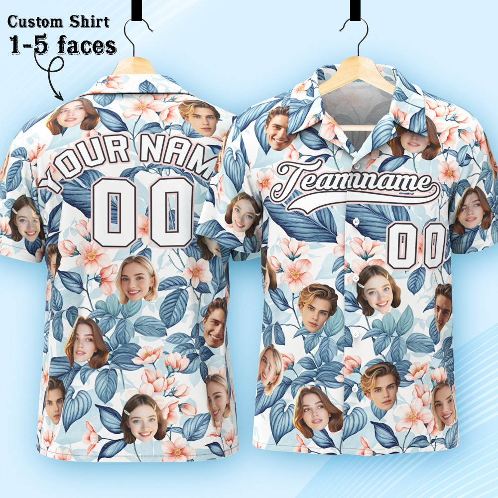 Custom Hawaiian Shirt with Face Teamname Name Number Personalized Hawaii Floral Shirt for Men Women - aiprintlab