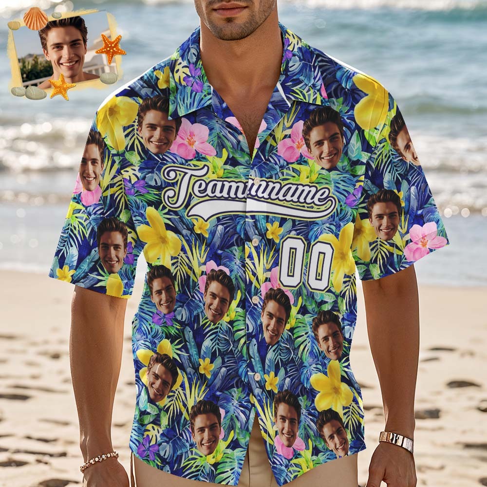Custom Hawaiian Shirt with Face Teamname Name Number Personalized Hawaii Floral Shirt for Men Women - aiprintlab