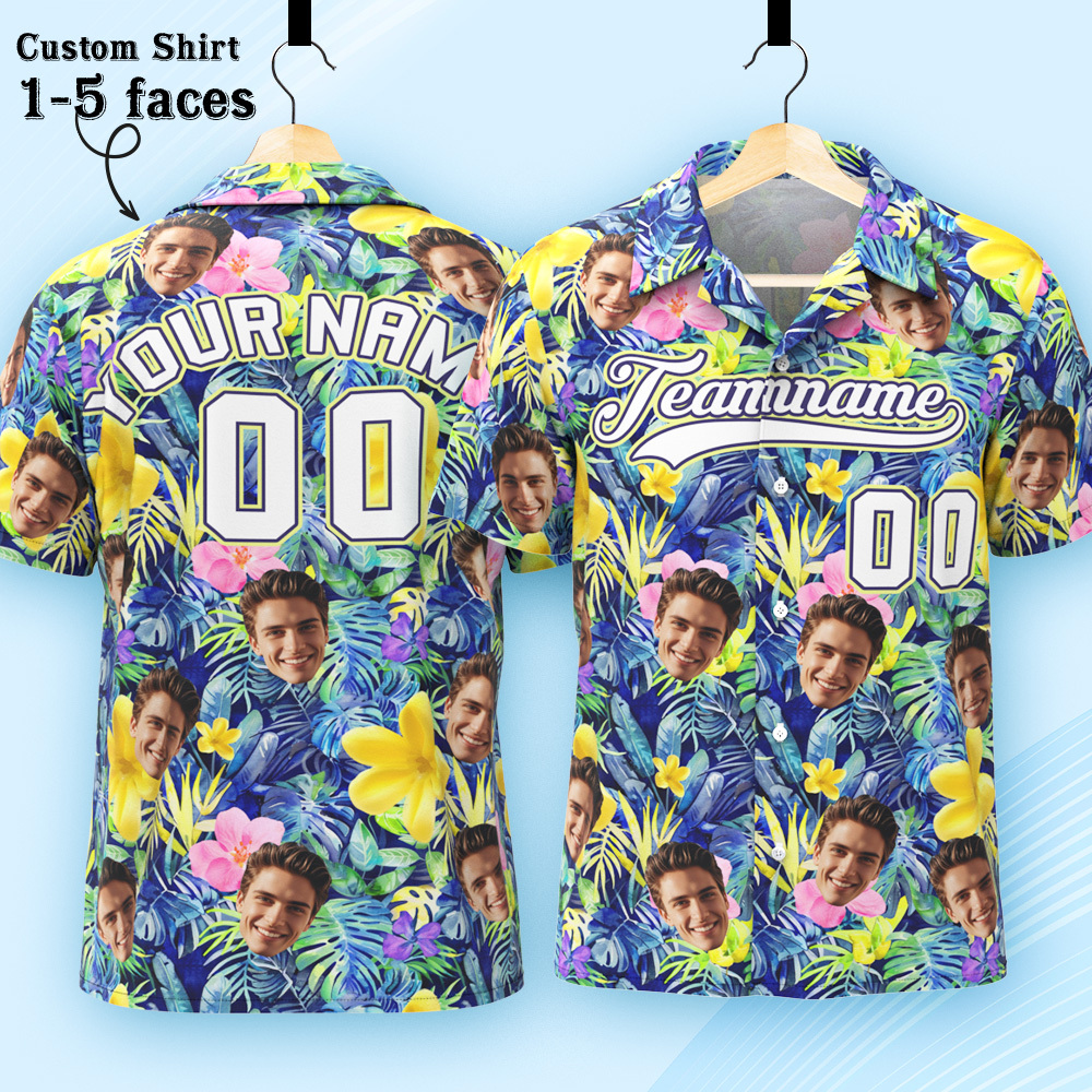 Custom Hawaiian Shirt with Face Teamname Name Number Personalized Hawaii Floral Shirt for Men Women - aiprintlab