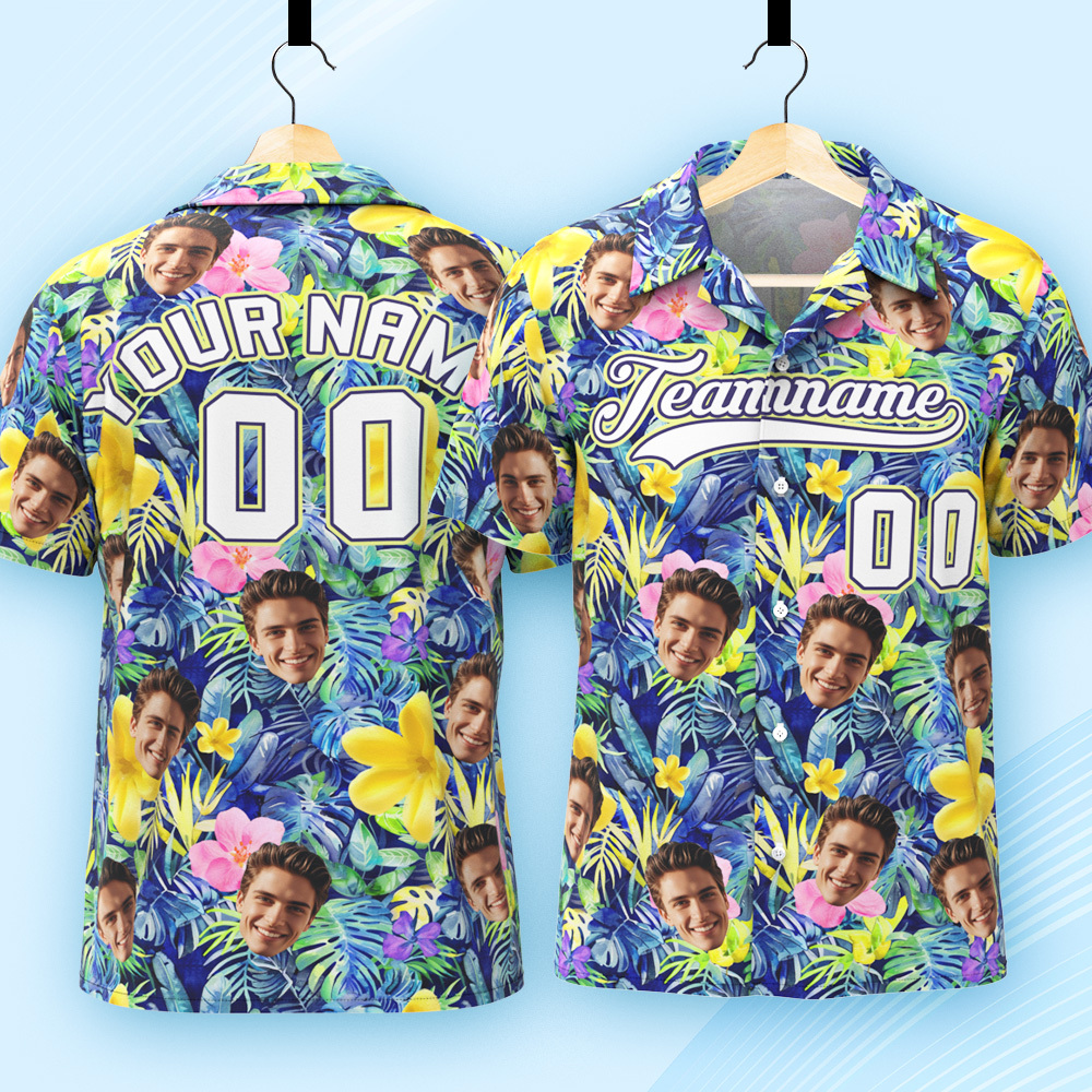Custom Hawaiian Shirt with Face Teamname Name Number Personalized Hawaii Floral Shirt for Men Women - aiprintlab