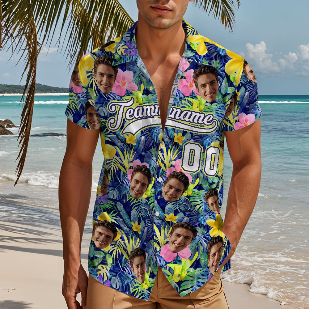 Custom Hawaiian Shirt with Face Teamname Name Number Personalized Hawaii Floral Shirt for Men Women - aiprintlab