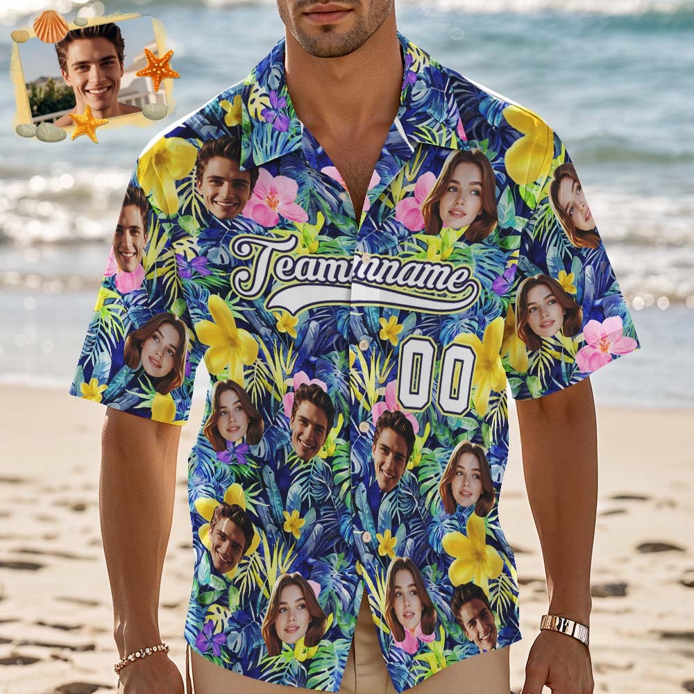 Custom Hawaiian Shirt with Face Teamname Name Number Personalized Hawaii Floral Shirt for Men Women - aiprintlab